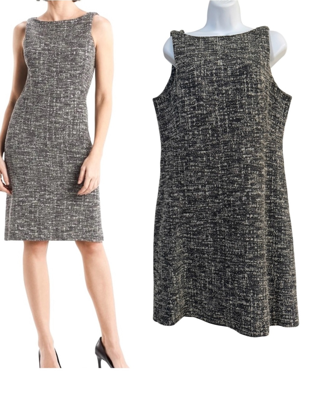 MM Lafleur The Lydia Black White Sleeveless Sheath Dress Size 14  Boucle Tweed